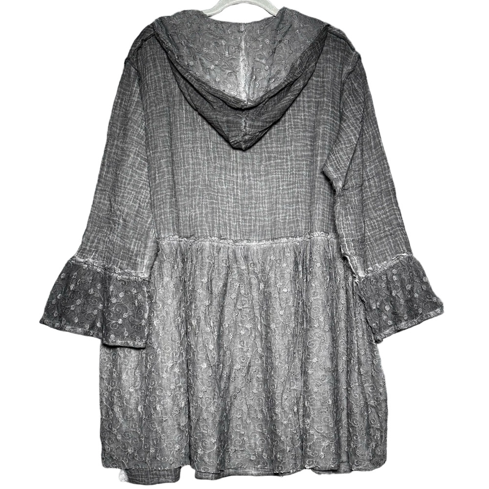JADED GYPSY Elysia Weekend Hooded gauze and lace distressed wash tunic duster - Picture 3 of 8